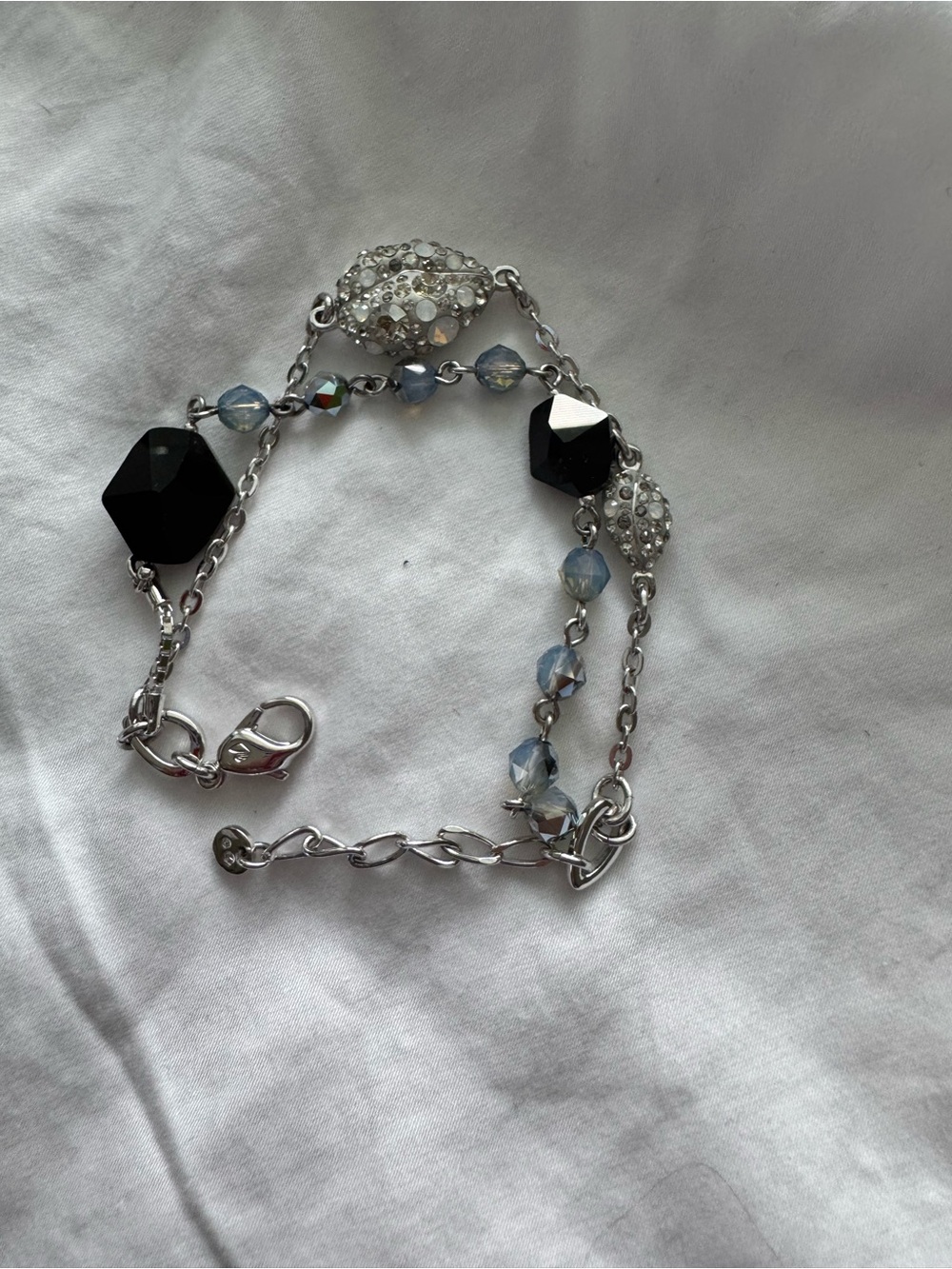 Swarovski Silver Bracelet with Black & Light Blue Crystals
